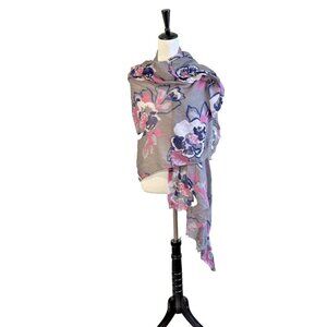 Lulla Collection by Bindia Women's Scarf Wrap Multi Wear Pink/Gray Floral Boho